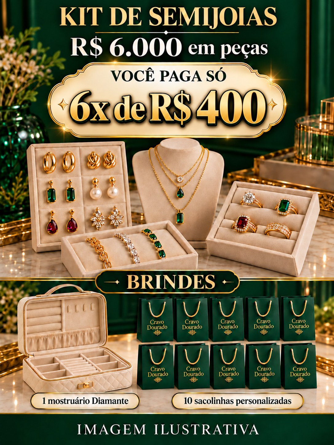 Kit de semijoias de R$ 6.000 em peças — 6x de R$ 400