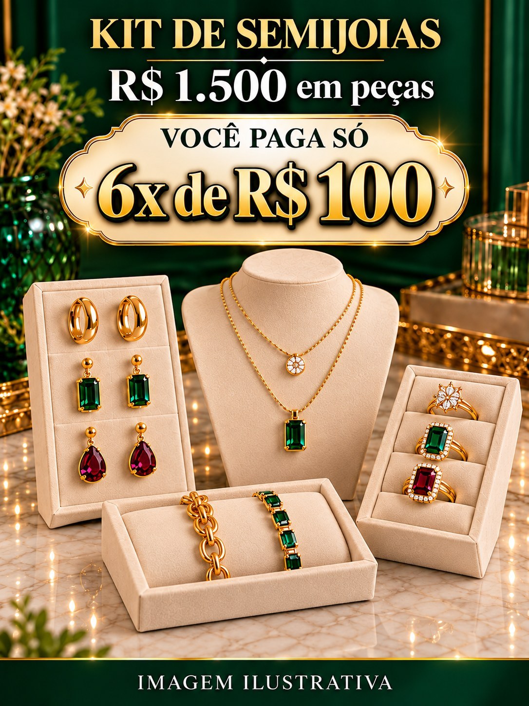 Kit de semijoias de R$ 1.500 em peças — 6x de R$ 100